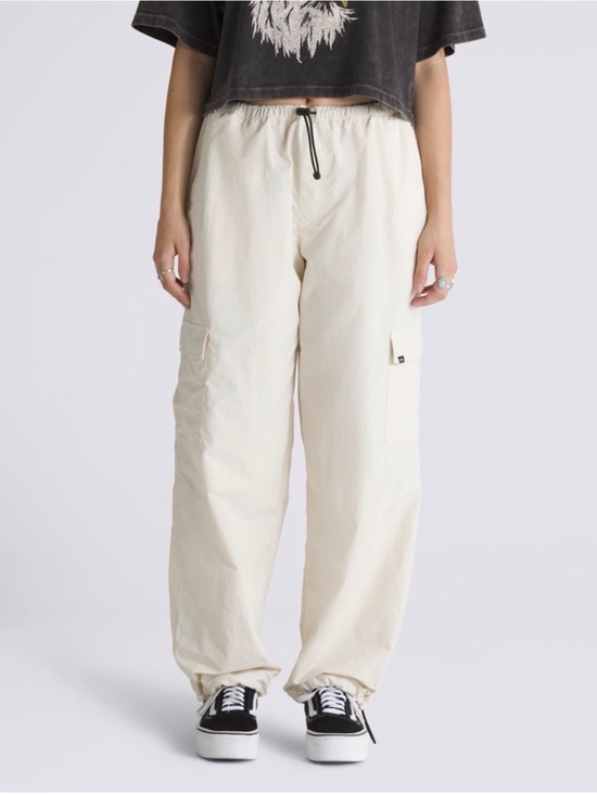Vans Pants - Vans Cream Riley Cargo Parachute Pants with Drawstring Waist